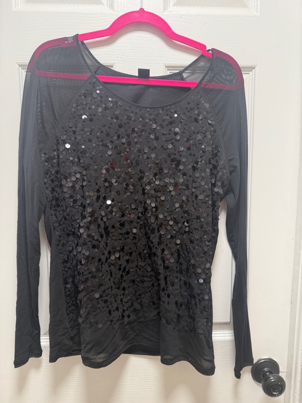 DKNY Black Long-Sleeve Sequin Front Tee